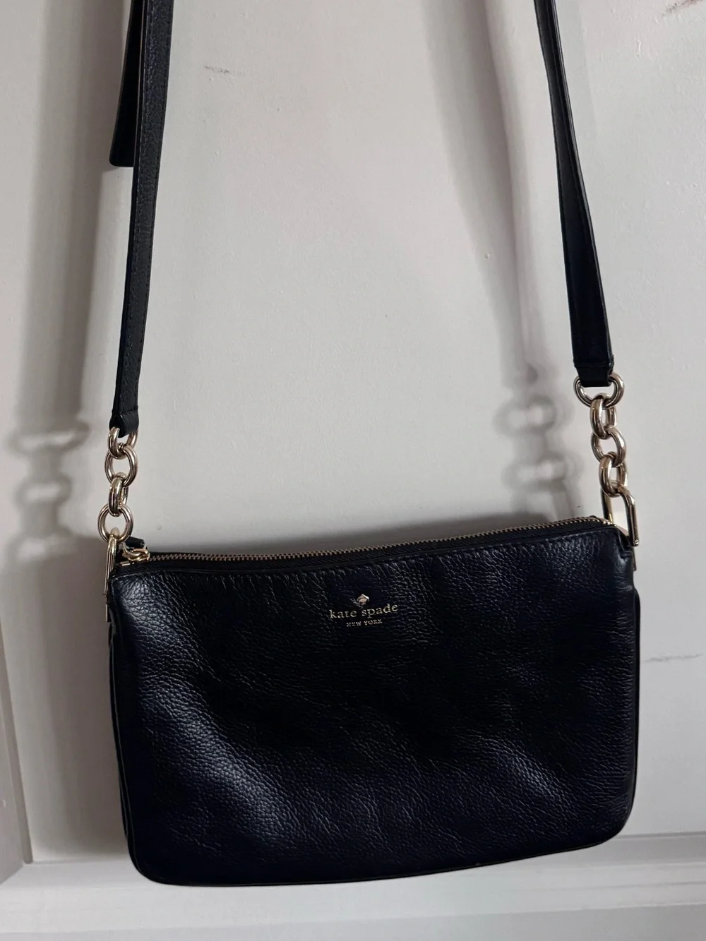 kate spade Black Pebble Leather Crossbody with Gold Hardware
